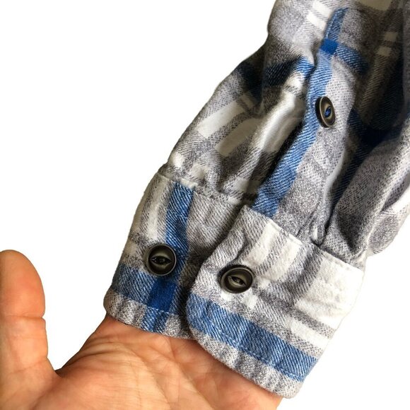 PROJEK RAW Men’s Flannel Plaid Button-Down Shirt 100% Cotton Blue Gray Small - Picture 7 of 14